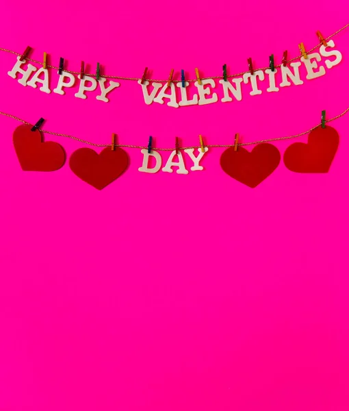 Happy Valentines Day Red Hearts Pink Background Plenty Copy Space — Stock Photo, Image