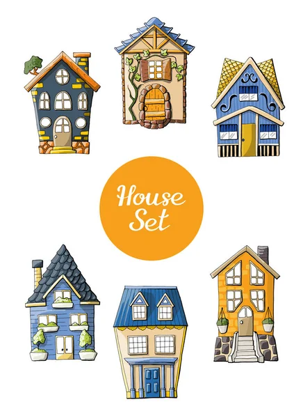 Vector Illustration Houses Text — Stock Vector