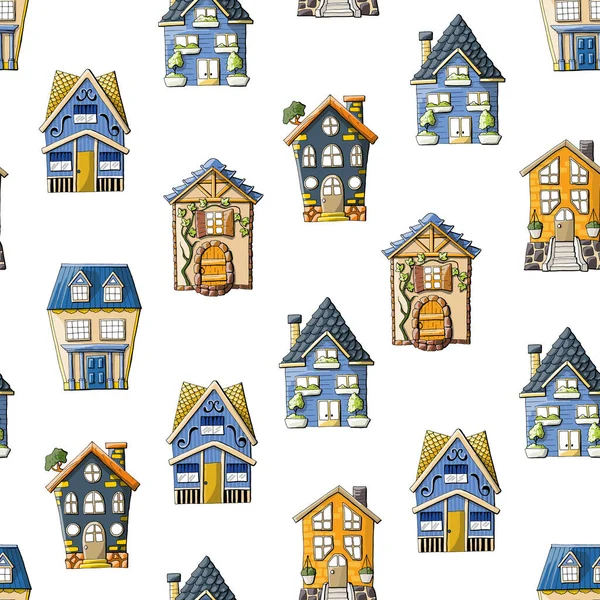 Seamless Vector Pattern Houses Streets — Stock Vector