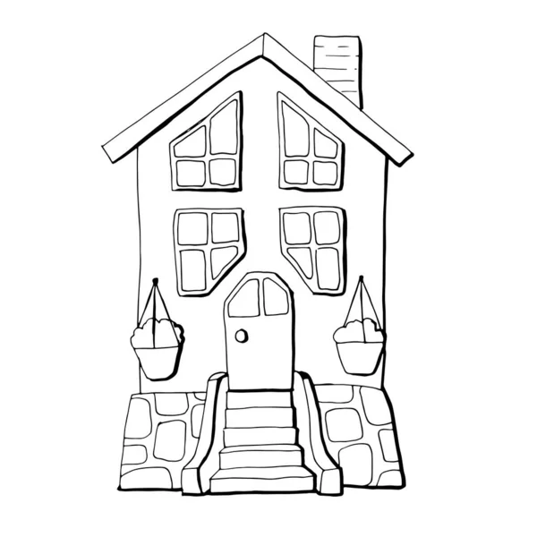 Coloriage Vectoriel Avec Extérieur Maison — Image vectorielle