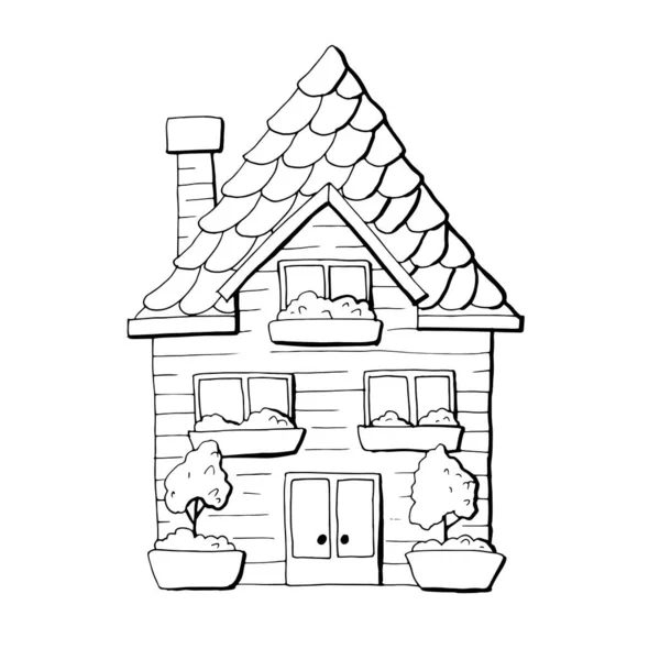 Vector Coloring Page House Exterior — Stock Vector