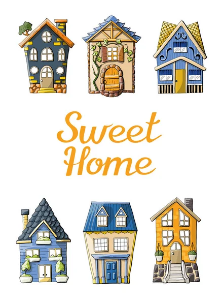 Vector Illustration Houses Text — Stock Vector