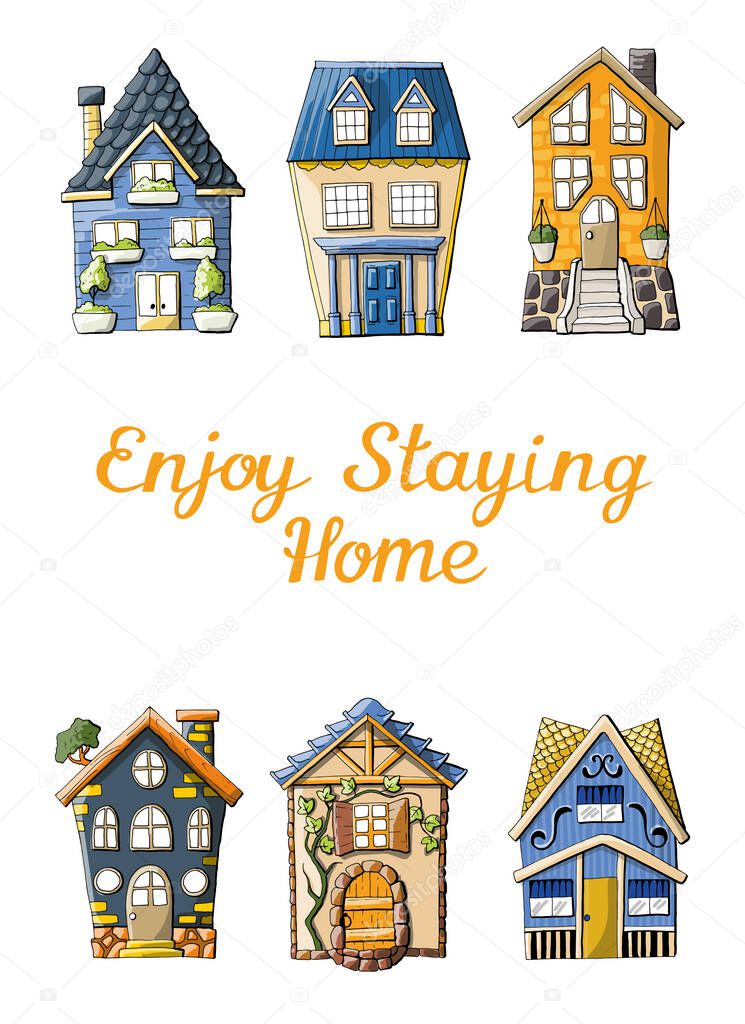 Vector illustration with houses and text