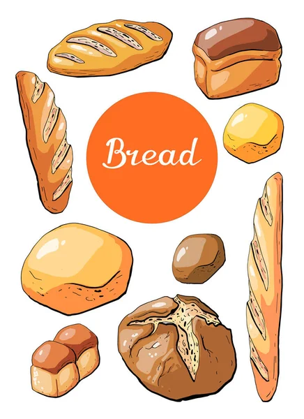 Vector Illustratie Bakkerij Brood Gebak Elementen — Stockvector