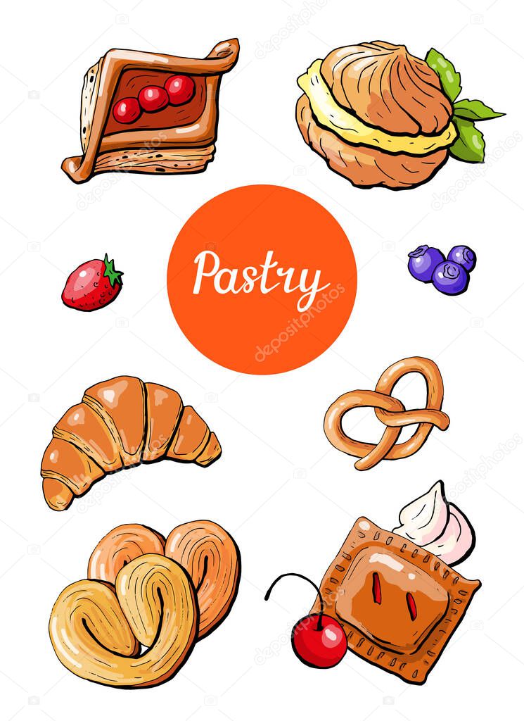 Vector illustration bakery pastry elements set