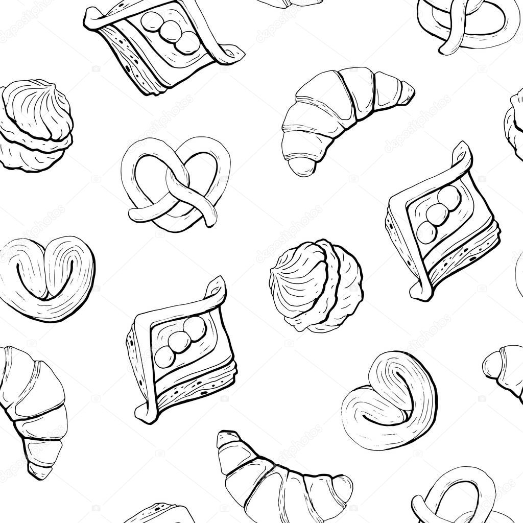 Vector seamless pattern with pastry