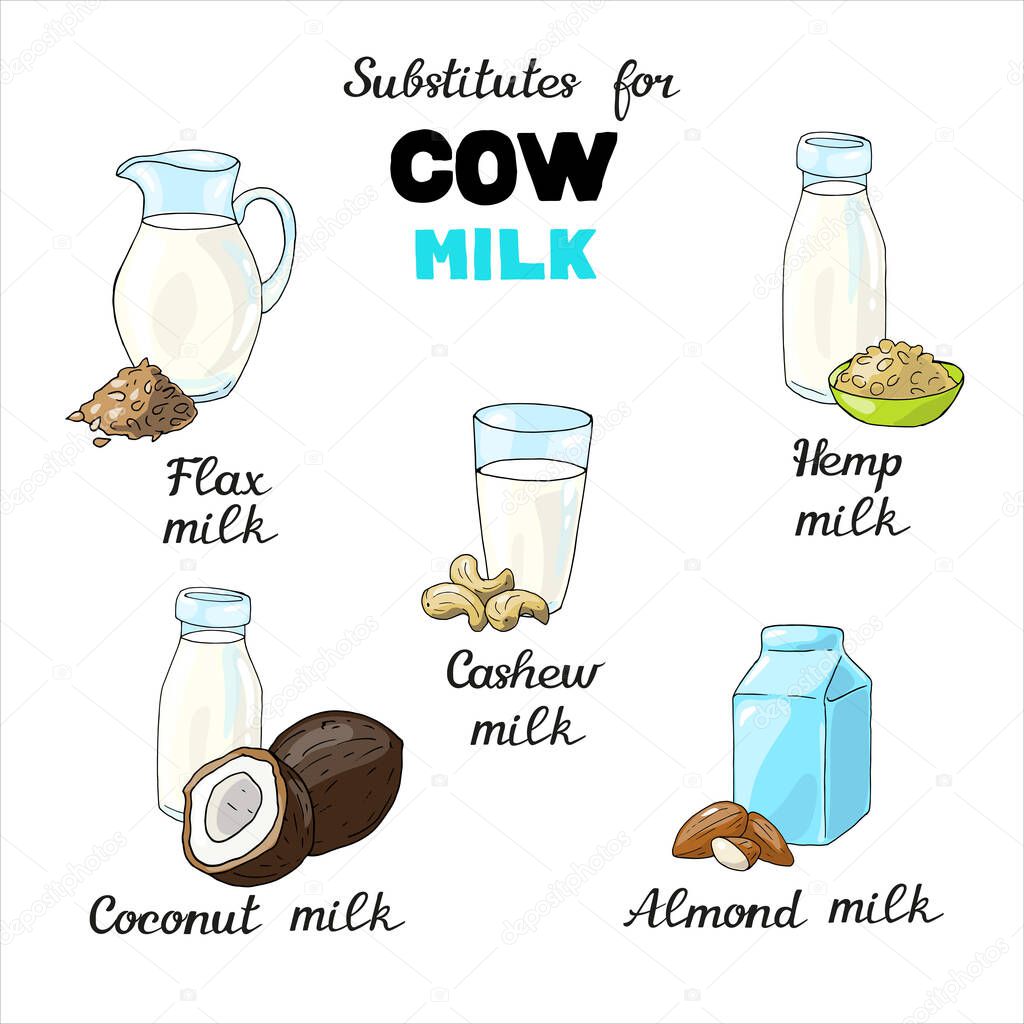 Vector illustration elements with milk substitutes
