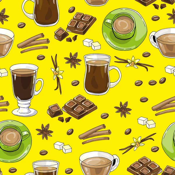 コーヒースパイスとチョコレートとベクトルシームレスパターン — ストックベクタ