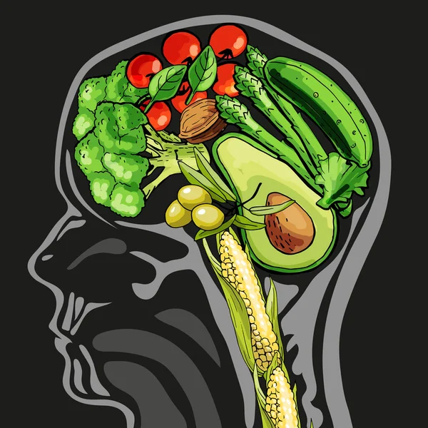 Ilustración Vectorial Cerebro Lleno Verduras — Vector de stock