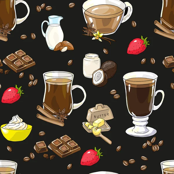 Vector seamless pattern bulletproof cofee