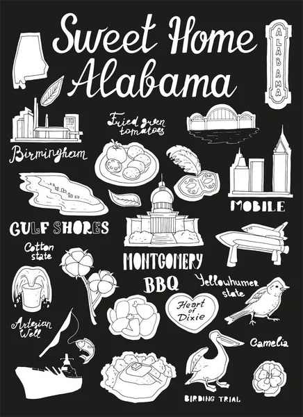 Vektormönster Med Alabamas Suckar Och Sevärdheter Infografik — Stock vektor
