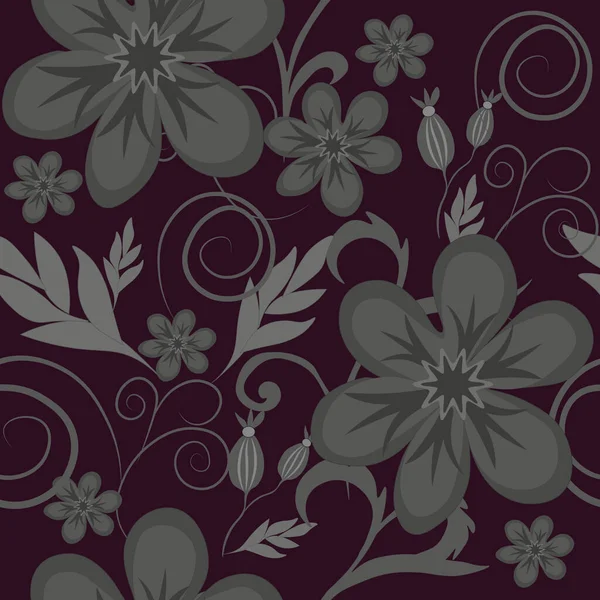 Grey Flowers Pattern Leafs — Stock Vector