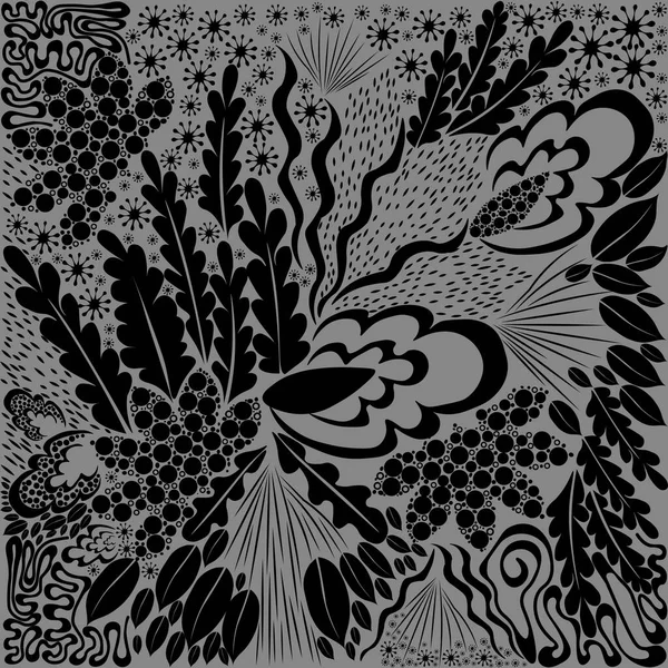 Ornement Noir Blanc Avec Fleurs Feuilles — Image vectorielle
