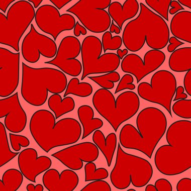 Kırmızı kalplerin farklı boyutlarda soyut ve kusursuz arkaplanı