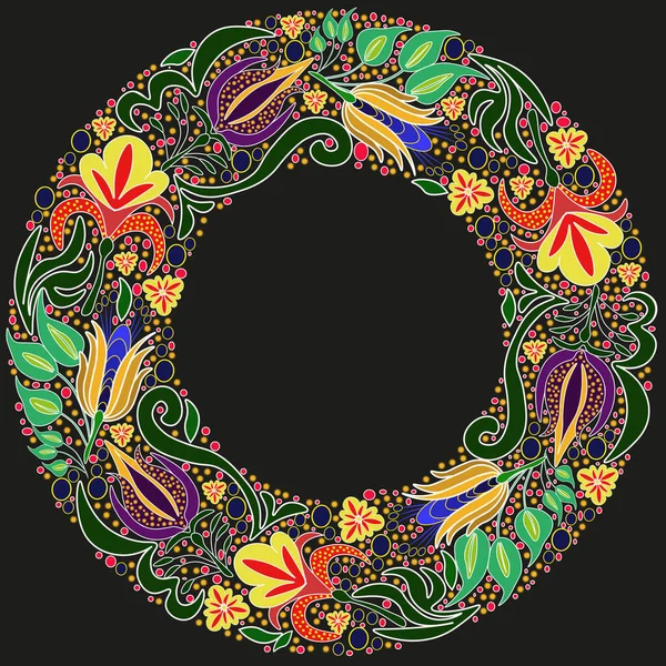 Красива Кругла Рамка Фантастичних Квітів Листя — стоковий вектор