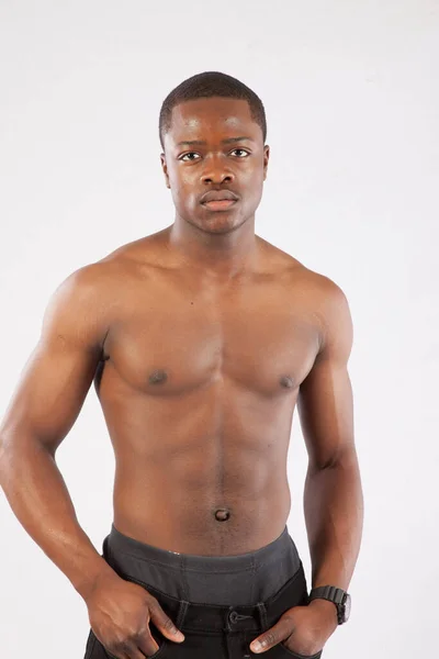 Handsome Black Man Shirtless Serious — Stock Photo, Image