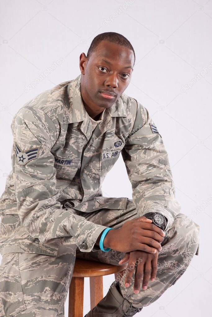 Thoughtful Black man in a United States Air Force uniform