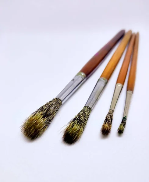 Close View Different Painting Brushes White Background — Stock Photo, Image