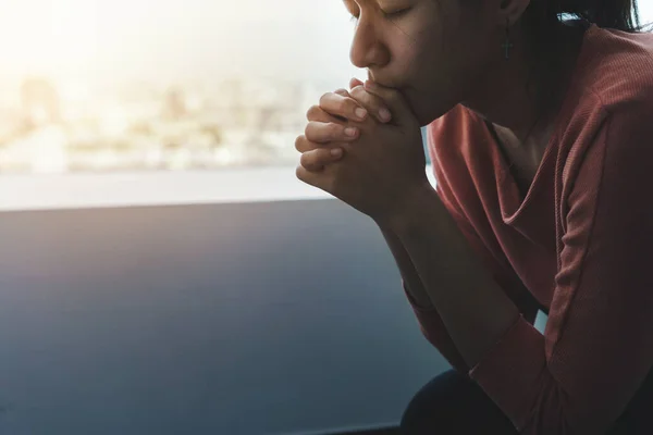 Ptsd Mental Health Concept Young Depressed Asian Woman Sitting Alone — Stock Photo, Image