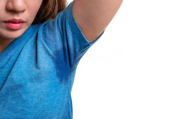 Asian Woman Hyperhidrosis Sweating Armpit Feel Bad Body Odor Smell — Stock Photo, Image