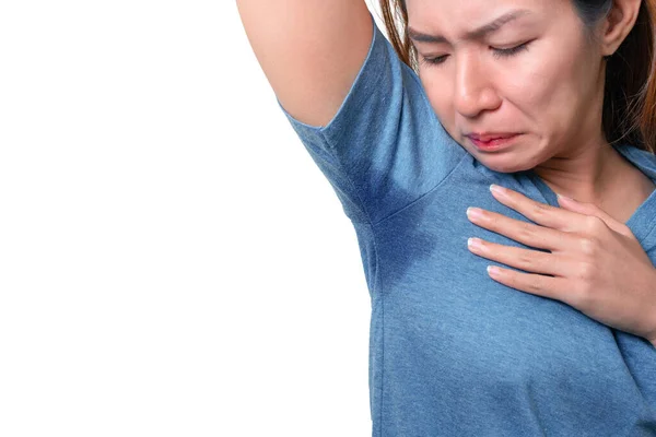 Asian Woman Hyperhidrosis Sweating Armpit Feel Bad Body Odor Smell — Stock Photo, Image