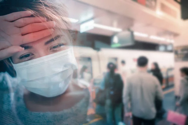 Kranke Asiatische Frau Hat Hohes Fieber Grippe Und Berühren Ihren — Stockfoto