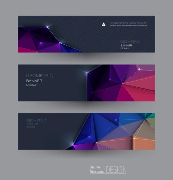 Vector abstract banners set with polygonal, Triangle pattern shape and molecule structure. Low poly banner with connecting dots and lines — Stock Vector