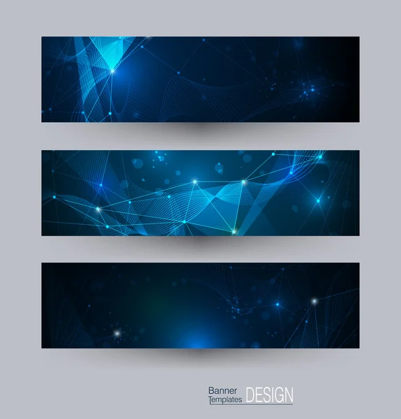 Vector banners set with polygonal, geometric, circles, lines, Triangle pattern shape. Abstract low poly with connecting dots and lines — Stock Vector