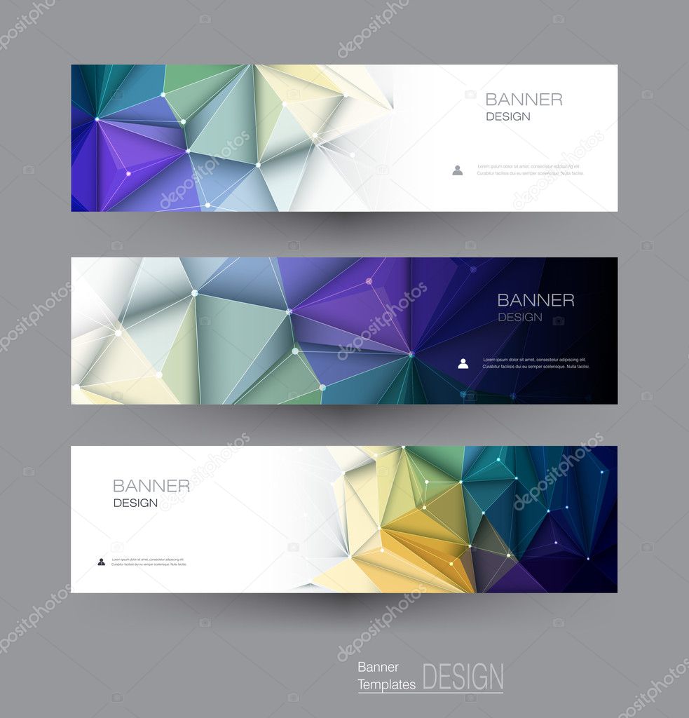 Vector abstract banners set with polygonal, Triangle pattern shape and molecule structure. Low poly banner with connecting dots and lines.