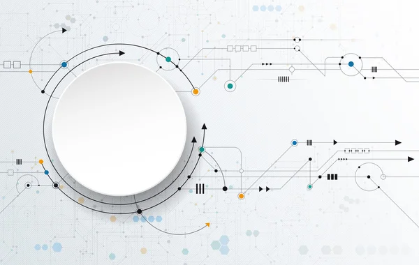 Vector Tecnología abstracta futurista. 3D círculo de papel blanco en la placa de circuito — Archivo Imágenes Vectoriales