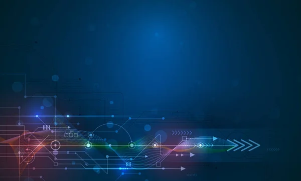 Circuito astratto futuristico vettoriale e linea mesh, Illustrazione alta tecnologia informatica e di comunicazione su sfondo di colore blu — Vettoriale Stock