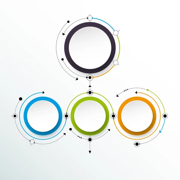 Векторная молекула с трехмерной бумажной этикеткой, интегрированный фон кругов. Бланк пространства для контента, бизнеса, инфографики, рекламы — стоковый вектор