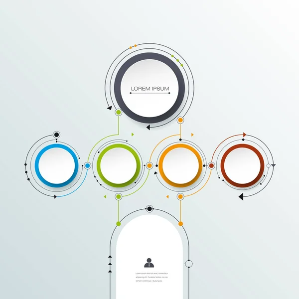 Molécula vectorial con etiqueta de papel 3D, círculos integrados de fondo. Espacio en blanco para contenido, negocios, infografía, diagrama — Vector de stock