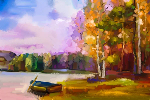 Oil painting landscape - colorful autumn trees