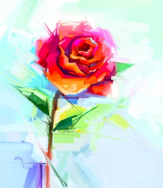 Pintura al óleo abstracta de la flor de primavera. Bodegón de rosa roja —  Fotos de Stock
