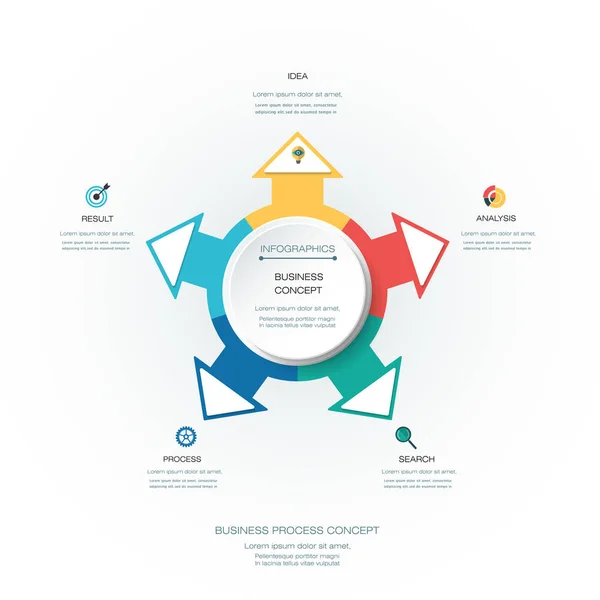 화살표 기호 및 4 옵션 벡터 infographics 3d 원형 라벨 — 스톡 벡터