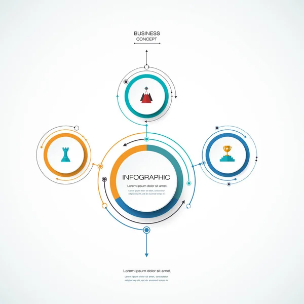 Infographie vectorielle Étiquette cercle 3D avec flèches et 3 options — Image vectorielle