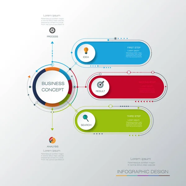 Wektora infographic szablon z 3d papierową etykietę, zintegrowane koła — Wektor stockowy