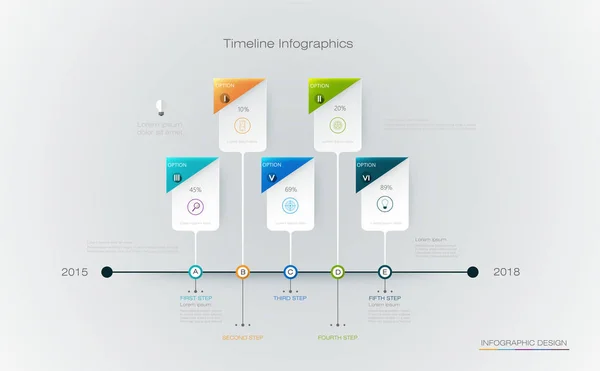 Vektör infographics zaman çizelgesi tasarım şablonu ile etiket tasarımı — Stok Vektör