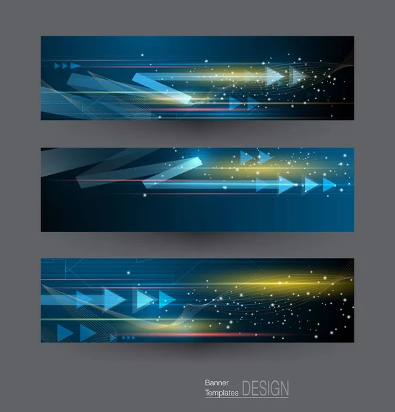 Vector Abstract banners set with image of speed movement pattern and motion blur over dark blue color. — Stock Vector