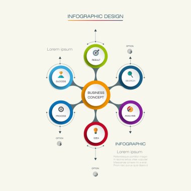 Vektör Infographic şablonu ile 3d kağıt etiket, entegre daireler.