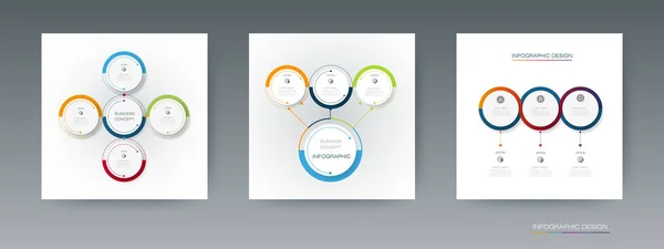 Infographic 3d daire etiket tasarım ok işareti ve 4 seçenekleri veya adımları ile vektör ayarla — Stok Vektör