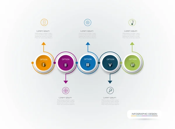 Vektor-Infografik 3D-Kreis-Etikettendesign mit Pfeilzeichen und 5 Optionen oder Schritten — Stockvektor