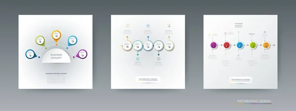 Ensemble vectoriel d'infographie 3D cercle conception d'étiquettes avec des flèches signe et 5 options ou étapes — Image vectorielle