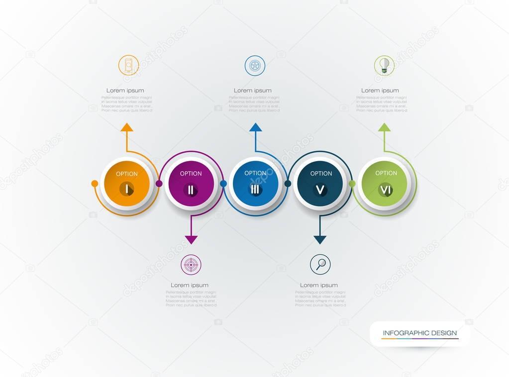 Vector Infographic 3D circle label design with arrows sign and 5 options or steps