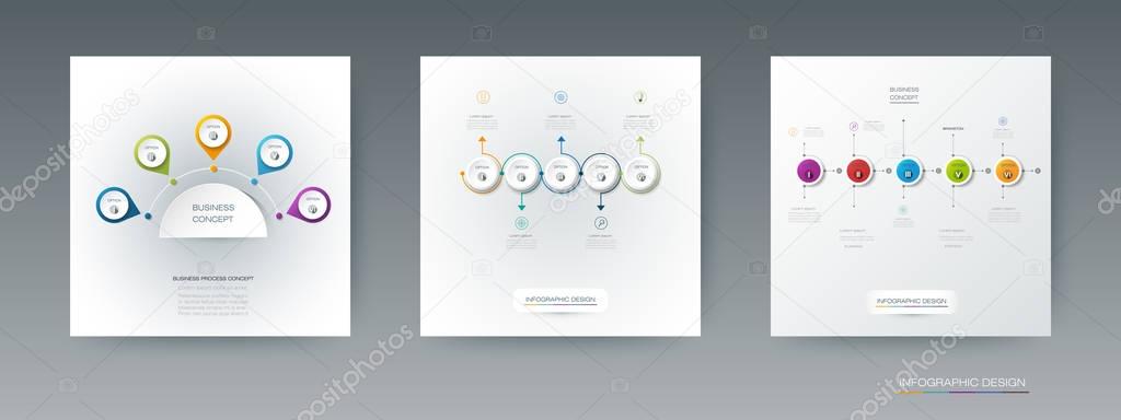 Vector set of Infographic 3D circle label design with arrows sign and 5 options or steps
