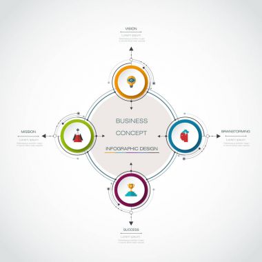 Vektör Infographic 3d daire etiket tasarımı ile ok işareti ve 4 seçenekleri veya adımları