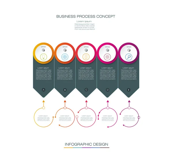 Conception d'étiquettes vectorielles infographiques avec icônes et 5 options ou étapes — Image vectorielle