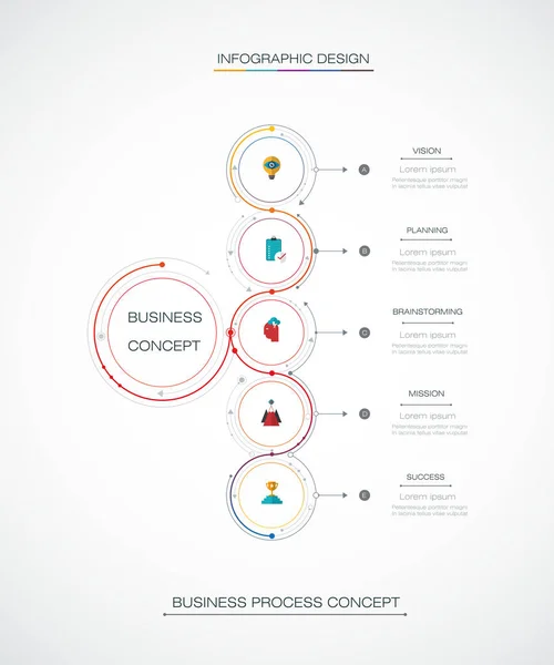 화살표 기호 5 옵션 또는 단계 벡터 Infographic 3d 원형 라벨 디자인 — 스톡 벡터