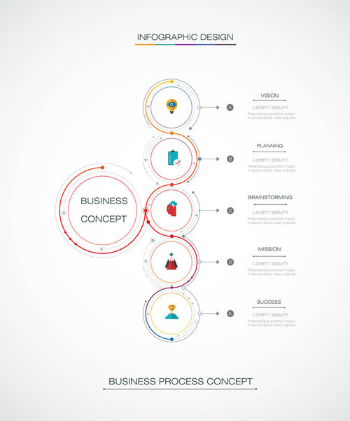 Векторные Инфографические 3D дизайн этикетки круга со стрелками знак и 5 вариантов или шагов
